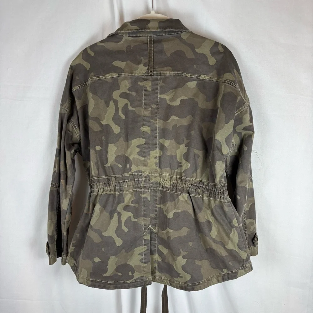 Marrakech Green and Brown Camo Utility Jacket with Cinched Waist/Hip 4 Pocket - Picture 3 of 16